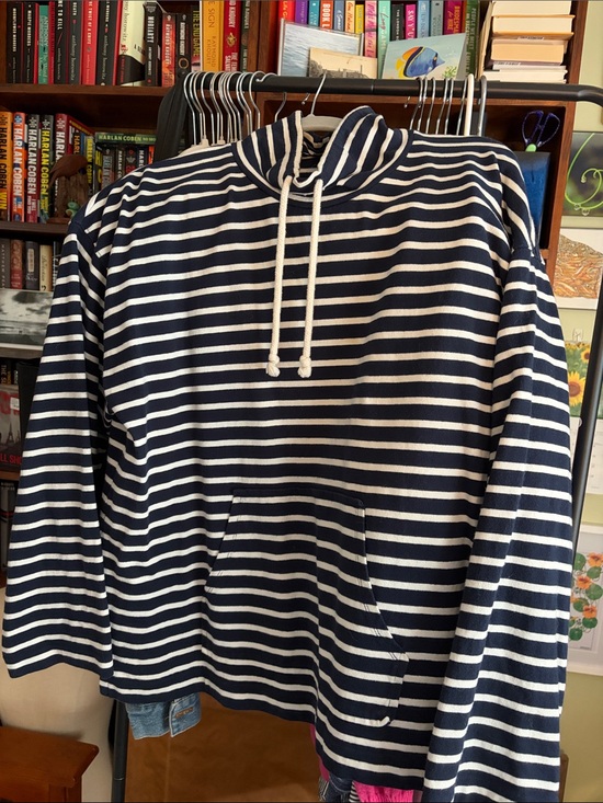 J. Crew Tops - J. Crew Navy and White Striped Funnel-Neck Pullover